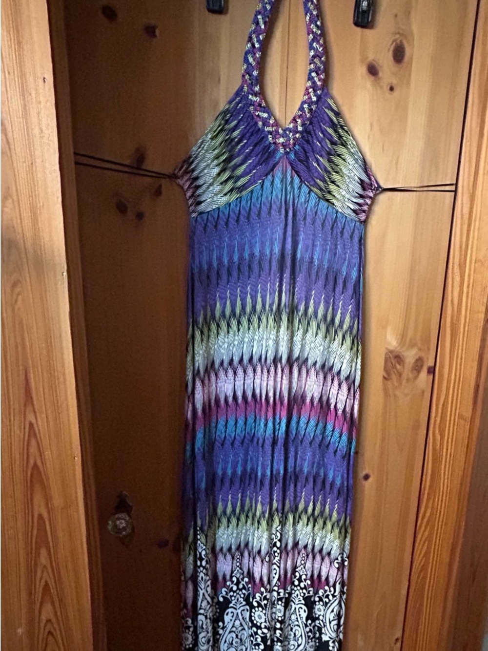 Spense Multicolor Halter Dress in Purple, Teal, Pink